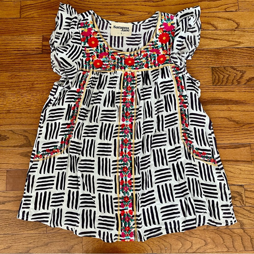 Savanna Jane Black White Patten Floral Embroidered Blouse Top Women’s Small